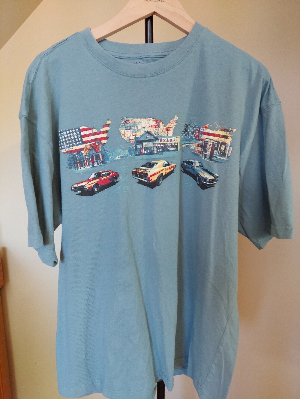 Joe Marlin Mens Muscle Car Graphic Tee Shirt Size Large USA 100% Cotton